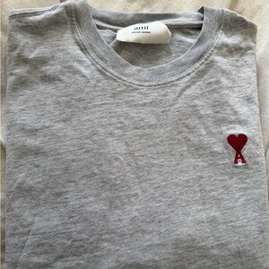 Ami young men’s Light Gray Sweatshirt with Red Heart 'A' Logo